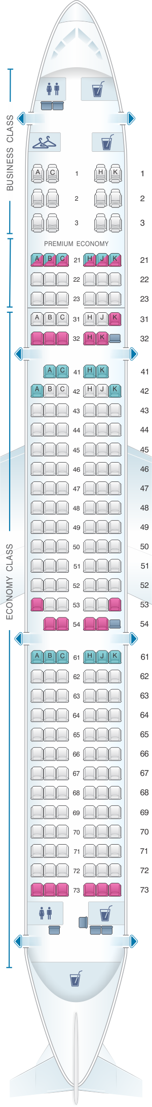 Seat map for Philippine Airlines Airbus A321 200ceo