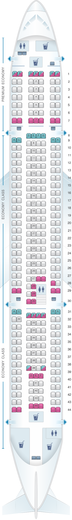 Seat map for Thomas Cook Airlines Airbus A330 200