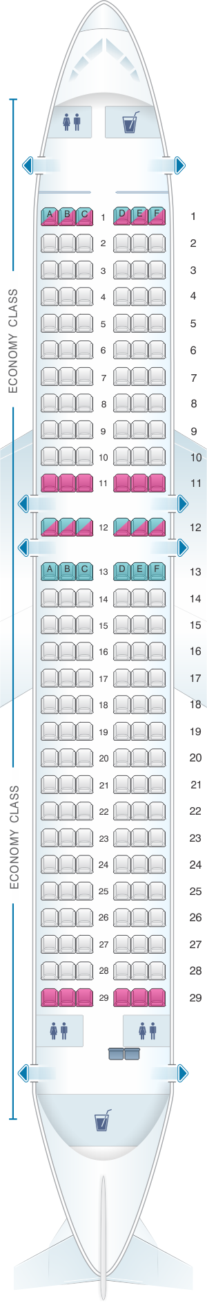 Seat map for White Airways Airbus A320