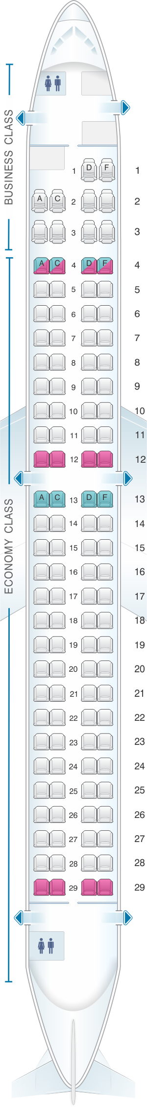Seat map for Saravia Embraer 190
