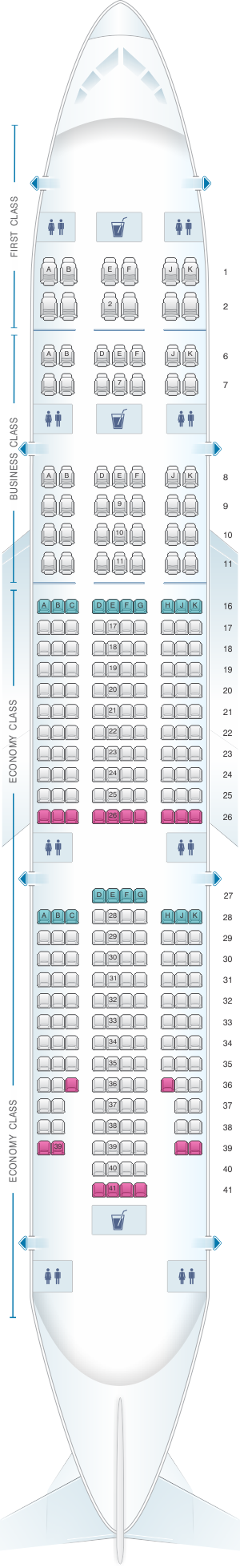 Seat map for Emirates Boeing B777 200 three class