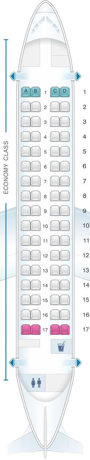 Seat map for TAROM ATR 72 500 68pax