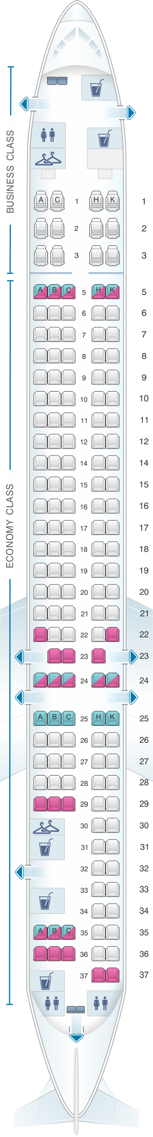 Seat map for EVA Air McDonnell Douglas MD 90