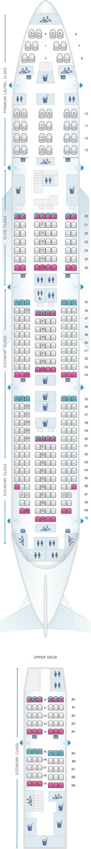 Seat map for EVA Air Boeing B747 400