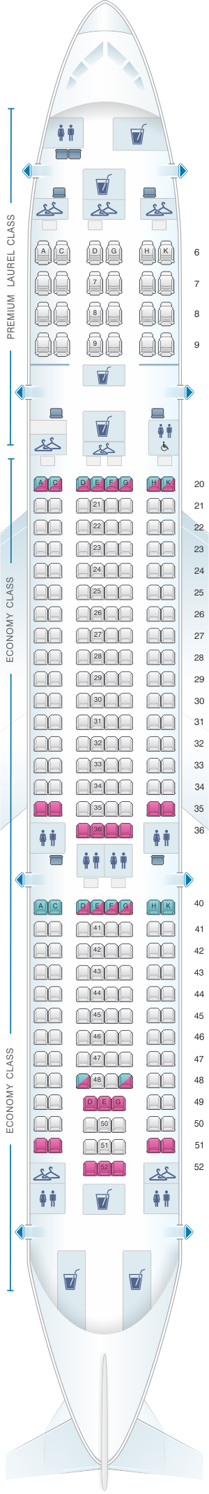 Seat map for EVA Air Airbus A330 200