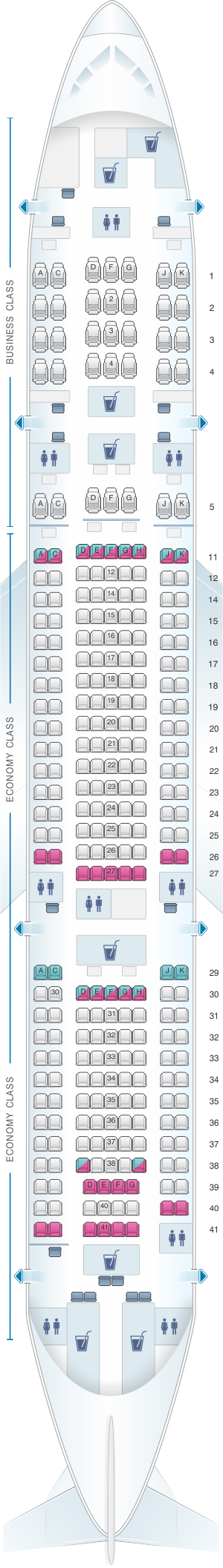 Seat map for Malaysia Airlines Boeing B777 200