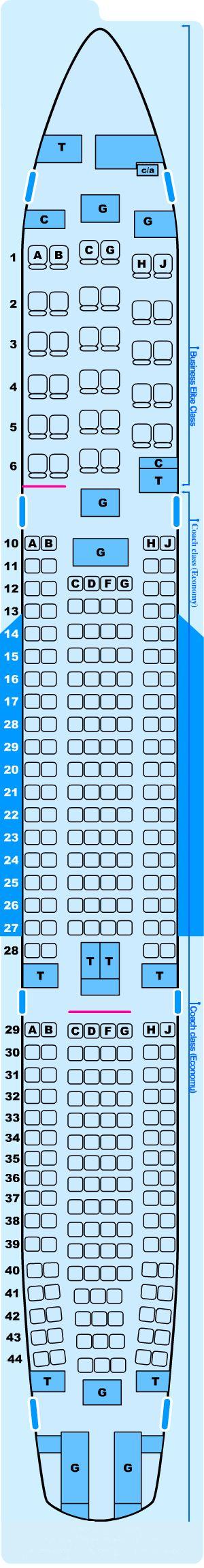 Seat map for Northwest Airlines Airbus A330 300