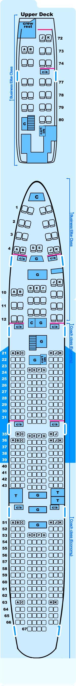 Seat map for Northwest Airlines Boeing B747 400