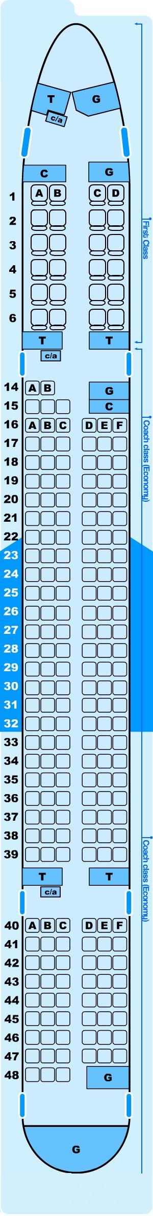 Seat map for Northwest Airlines Boeing B757 300