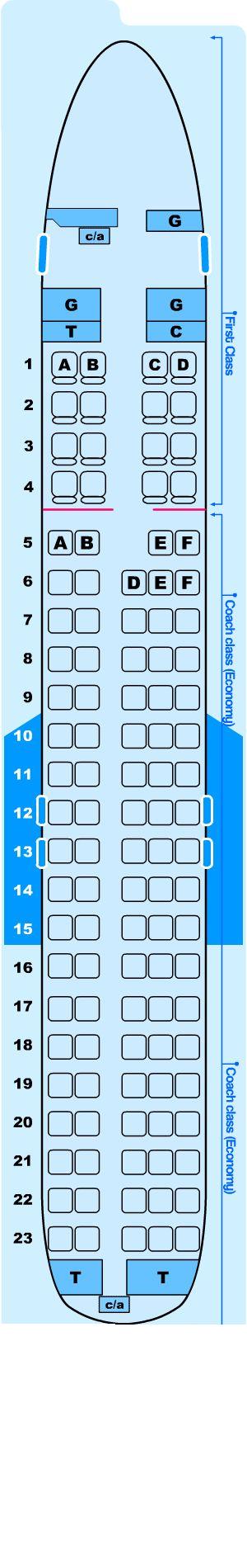 Seat map for Northwest Airlines McDonnell Douglas DC9-40