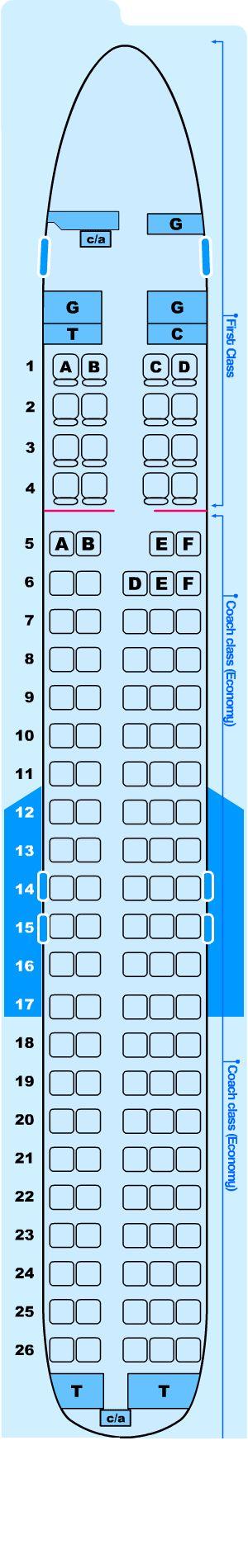 Seat map for Northwest Airlines McDonnell Douglas DC9-50