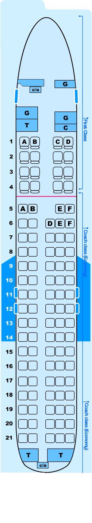 Seat map for Northwest Airlines McDonnell Douglas DC9-30