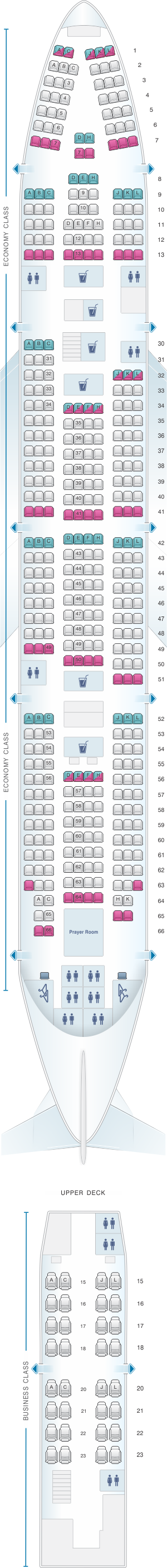 Seat map for Saudi Arabian Airlines Boeing B747 468