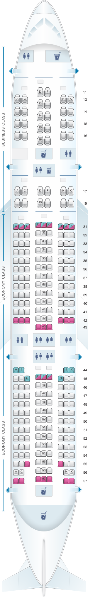 Seat map for Singapore Airlines Boeing B777 200 SQ Series