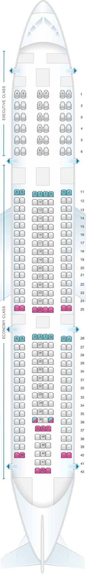 Seat map for TAP Air Portugal Airbus A340