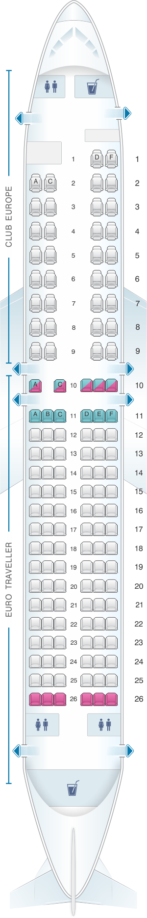 Seat map for British Airways Boeing B737 400 European Layout