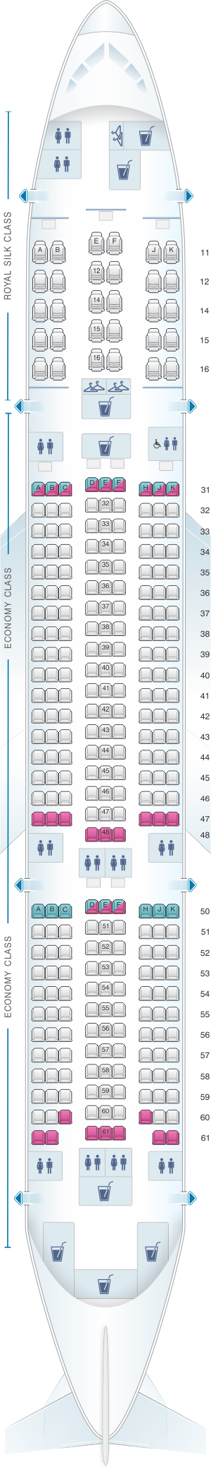 Seat map for Thai Airways International Boeing B777 200ER (77E)