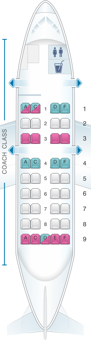 Seat map for US Airways Bombardier De Havilland Dash 8-100