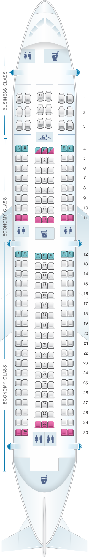 Seat map for US Airways Boeing B767 200 ER