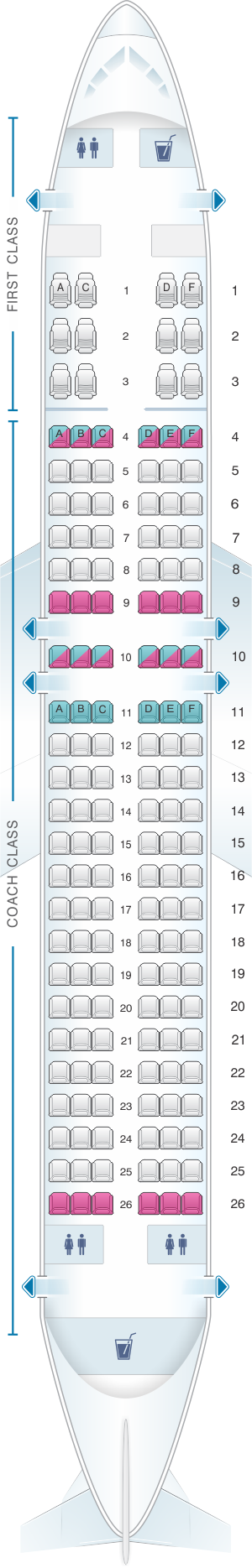 Seat map for US Airways Airbus A320