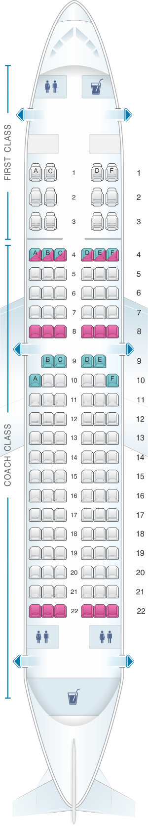 Seat map for US Airways Airbus A319