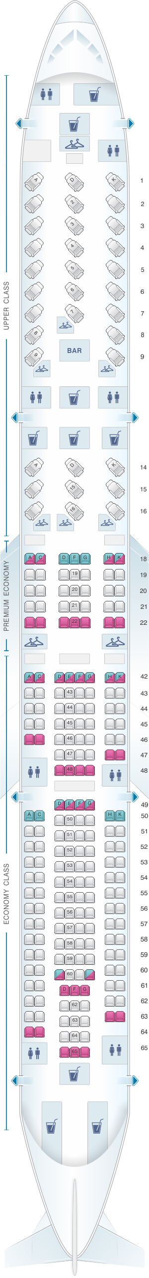 Seat map for Virgin Atlantic Airbus A340 300