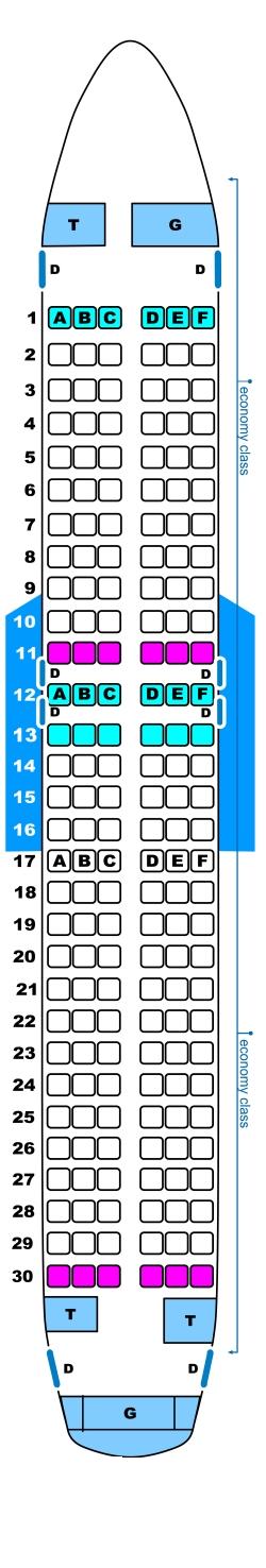 Seat map for Spanair Airbus A320