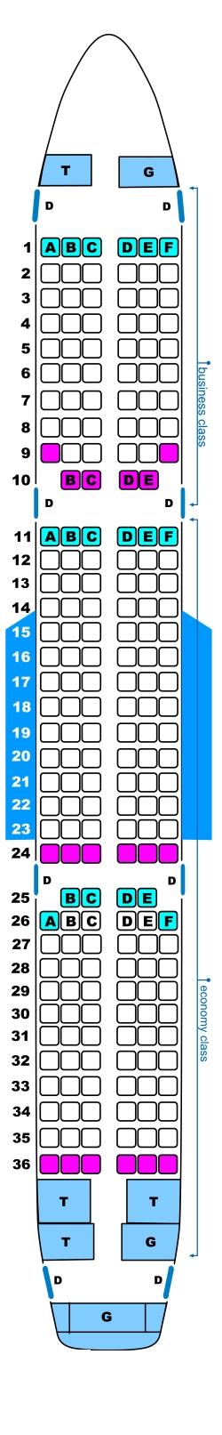 Seat map for Spanair Airbus A321