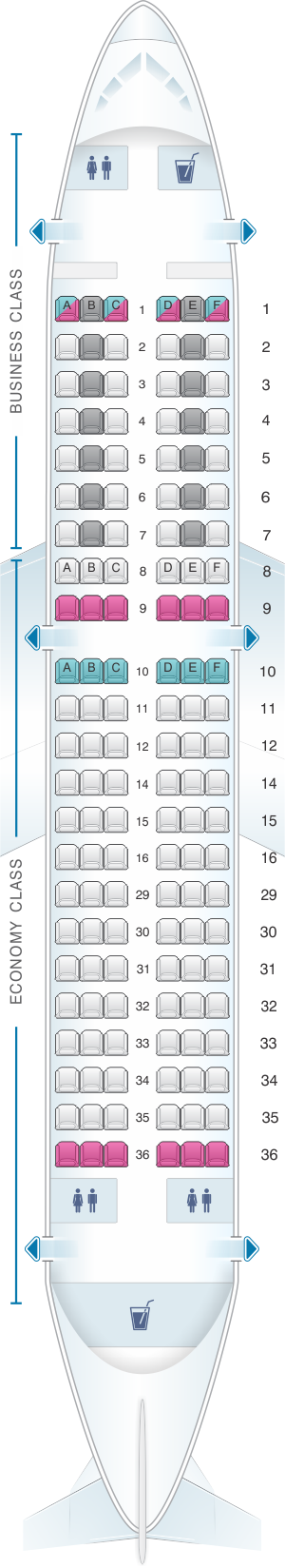 Seat map for SWISS Airbus A319 112