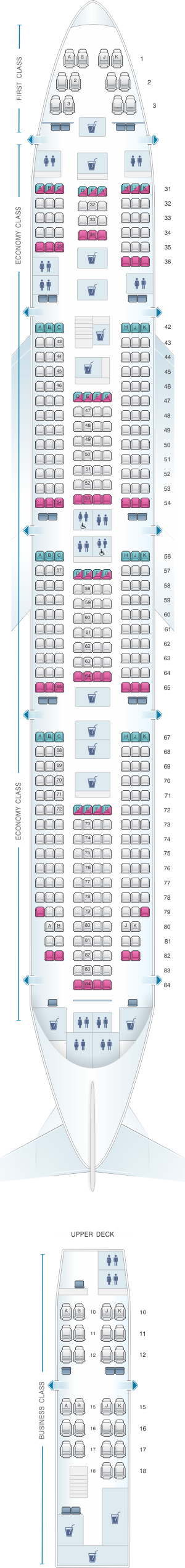 Seat map for Air India Boeing B747 400