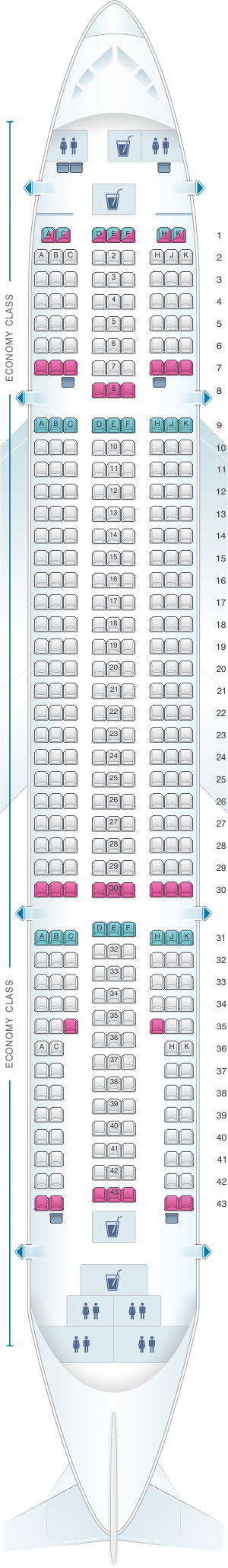 Seat map for Monarch Airlines Airbus A300 600