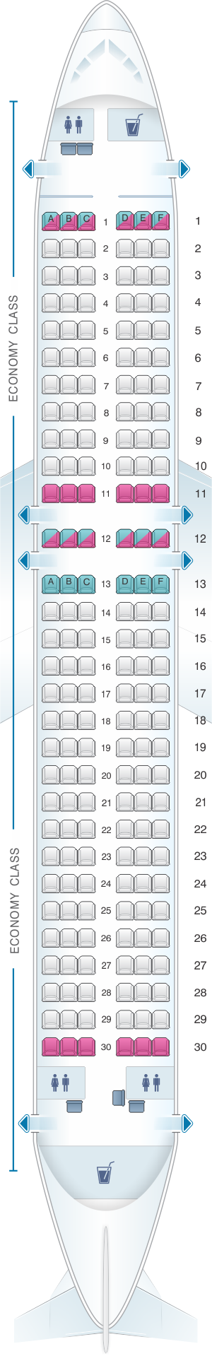 Seat map for Monarch Airlines Airbus A320 200