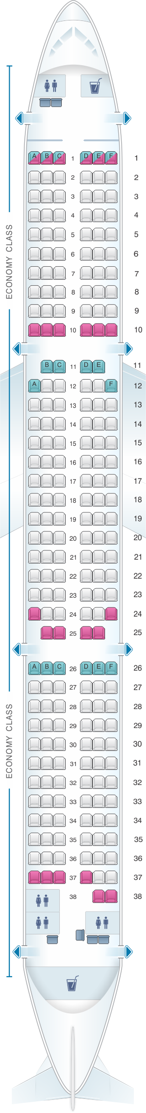 Seat map for Monarch Airlines Airbus A321 200