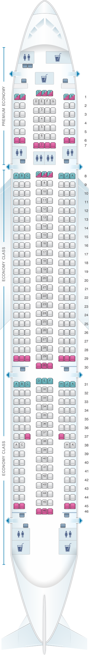 Seat map for Monarch Airlines Airbus A330 200