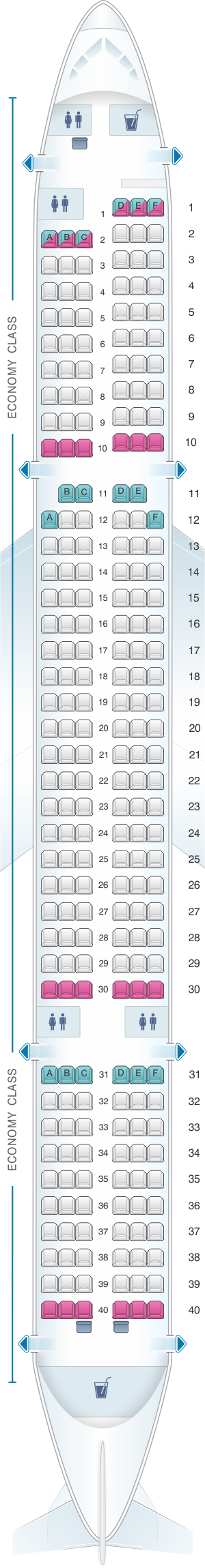 Seat map for Monarch Airlines Boeing B757 200
