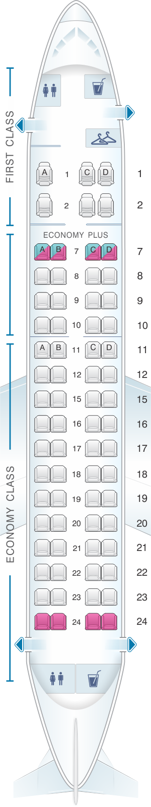 Seat map for United Airlines Embraer EMB 170 (E70)