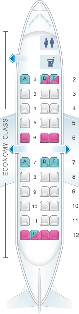 Seat map for United Airlines Saab 340 (SF3)