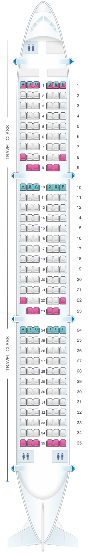 Seat map for Asiana Airlines Airbus A321 100