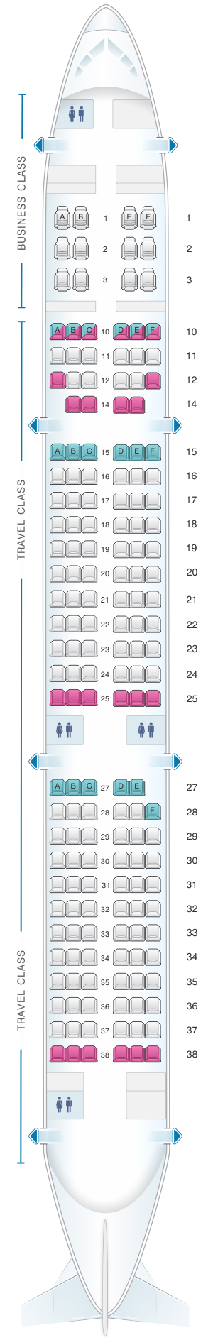 Seat map for Asiana Airlines Airbus A321 200 171PAX