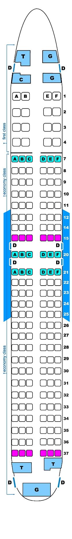 Seat map for Continental Airlines Boeing B737 800 (16/144)