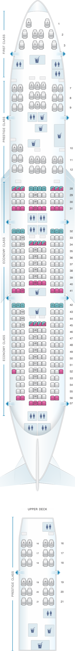Seat map for Korean Air Boeing B747 400 333PAX