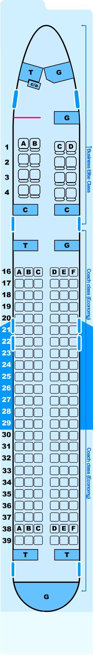 Seat map for Northwest Airlines Boeing B757 200 (5600) Atlantic