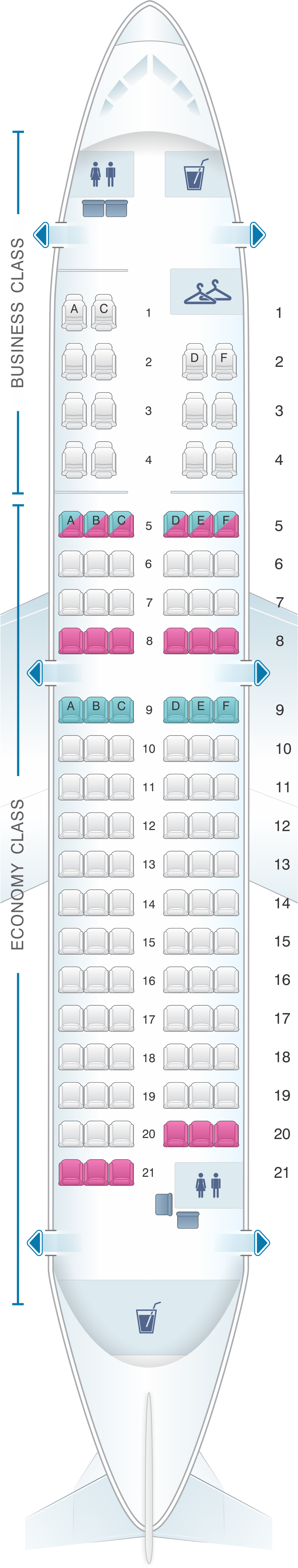 Seat map for TAROM Airbus A318 111 113pax