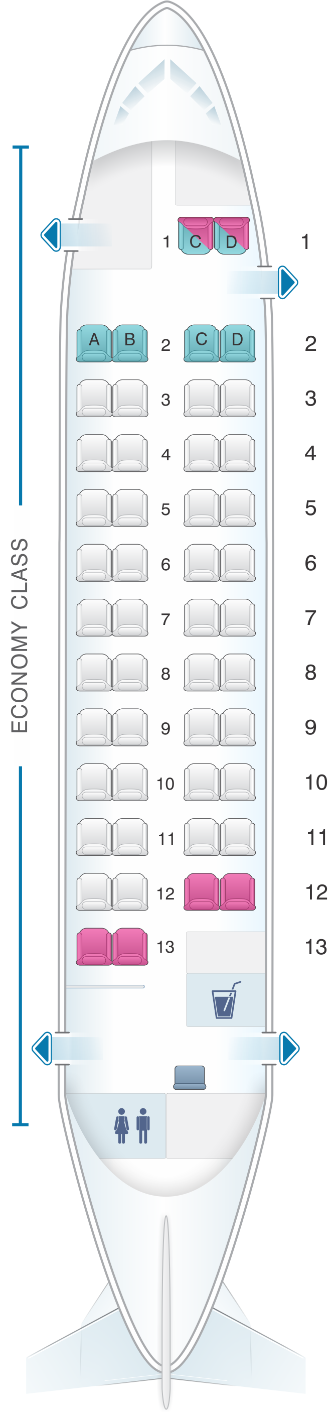 Seat map for TAROM ATR 42 500 48pax