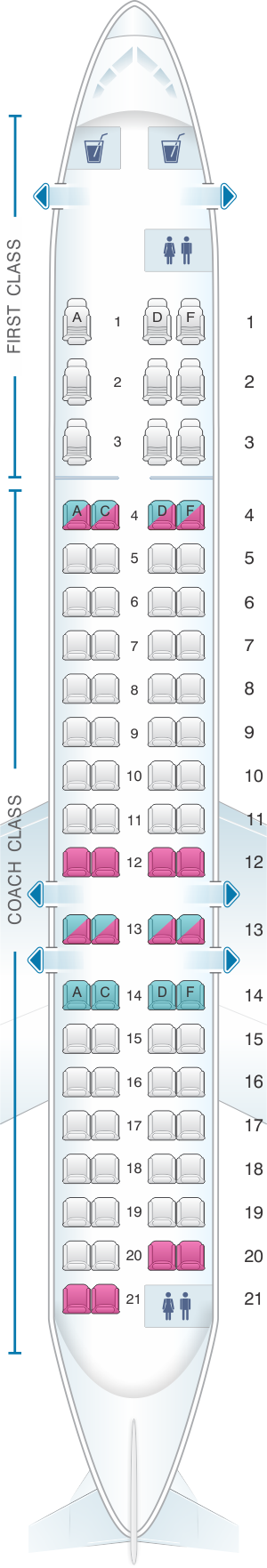 Seat map for US Airways Bombardier Canadair CRJ 900 79pax
