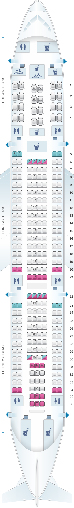 Seat map for Royal Jordanian Airbus A340 200