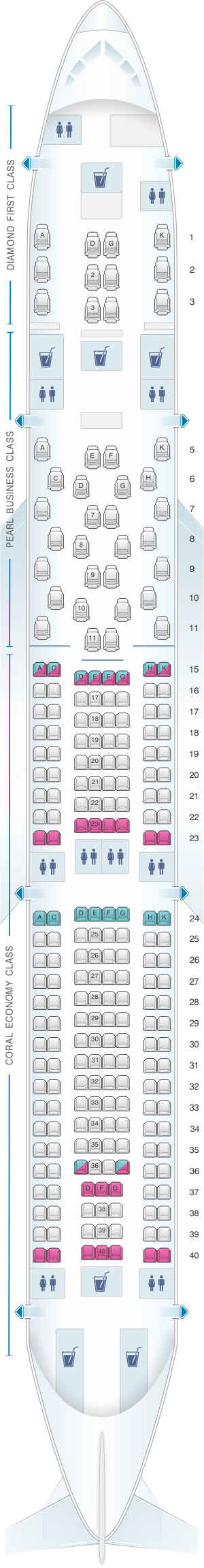 Seat map for Etihad Airways Airbus A340 500