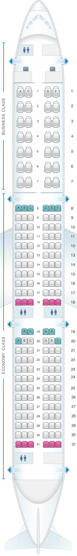 Seat map for Aeroflot Russian Airlines Airbus A321 Config.1