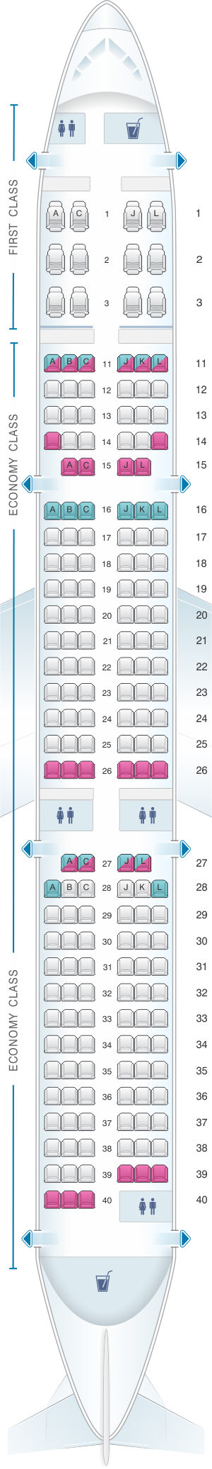 Seat map for Air China Airbus A321 200 Config. 1