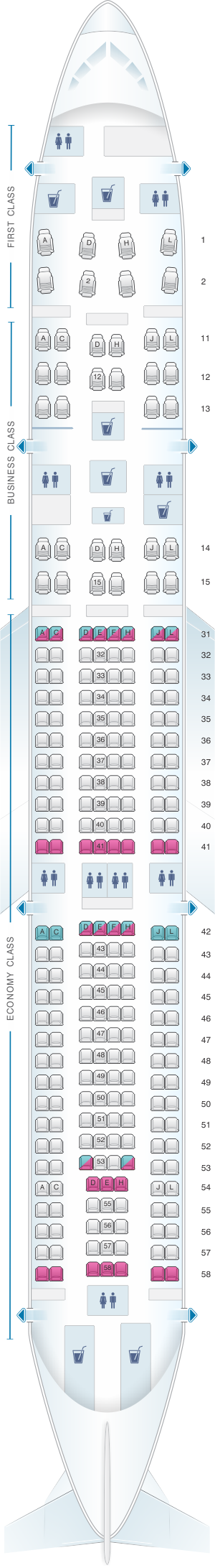 Seat map for Air China Airbus A340 300